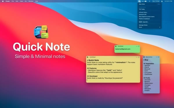 One click notes Mac