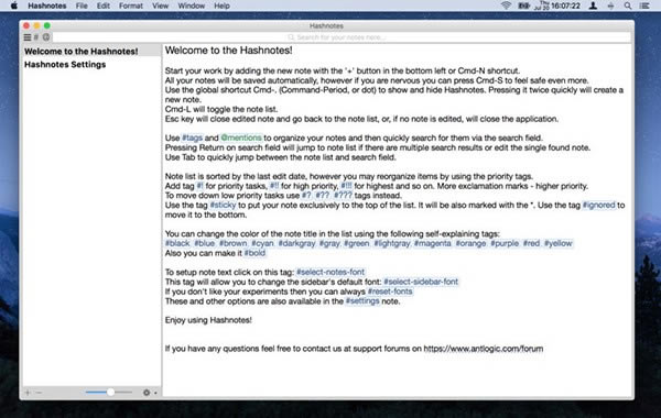Hashnotes for Mac