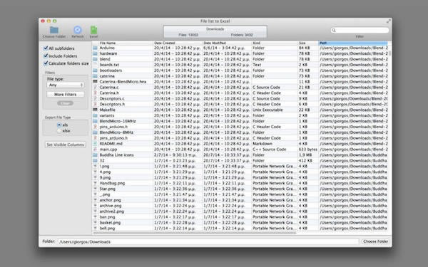 File list to Excel for mac